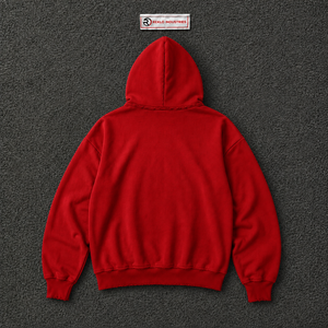 Custom Red Oversized Pullover <b>Hoodie</b> With <b>Yellow</b> PRAY Graphic Print Streetwear Unisex Drop Shoulder Fleece Hoodies For <b>Men</b> Women - Product Image 6