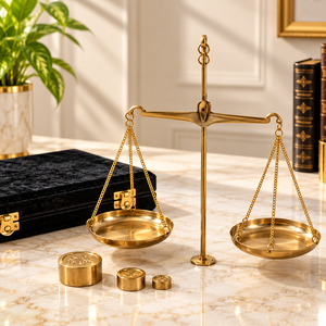 Báscula de Plomo de Latón con Pesas y Estuche de Almacenamiento de Terciopelo Negro, Báscula Tradicional de Dos Platos, Decorativa Vintage - Product Image 1