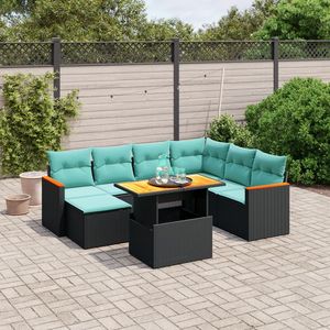 Set divano da 8 pezzi in Poly Rattan nero con cuscini eleganti mobili da esterno - Product Image 1
