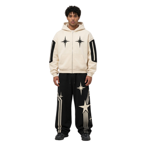 Ensemble de survêtement en molleton tricolore coupé-cousu, imprimé sérigraphié, manches longues, qualité supérieure, confortable, col zippé, pour le sport - Product Image 5