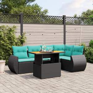 Set di divani da giardino in polyrattan nero da 6 pezzi con cuscini - Product Image 1
