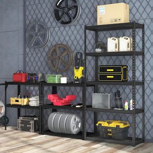 Heavy Duty 6 Shelf <b>Garage</b> Storage <b>Rack</b> | Adjustable Metal Shelving Unit with Wooden Boards (Black) - Product Image 5