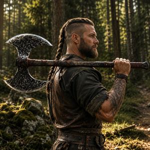 Hache viking à double tête en acier au carbone de 35 pouces avec manche en bois - Hache de style scandinave, hache nordique, seax - Product Image 1