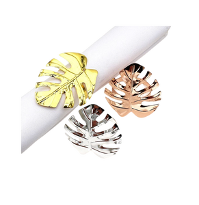Anneaux de serviette en métal élégants en forme de feuille, or, or rose, argent, décoration de table moderne, accessoire de fête, largeur 4,5 cm, design durable - Product Image 1