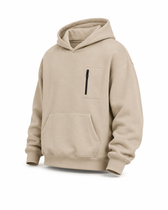 Sudadera con Capucha Extra Grande para Hombre, Color Beige, Estilo Urbano, Algodón Grueso, Unisex, Informal, Personalizable con Logotipo - Product Image 5