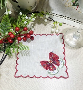 ผ้าลินินธรรมชาติใช้ซ้ำได้สำหรับงานกิจกรรมบาร์ผ้าเช็ดปากค็อกเทลลายโบว์สีแดงสำหรับงานปาร์ตี้คริสต์มาสงานปักตามสั่ง - Product Image 4