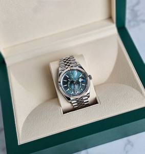 Montre mécanique pour homme, style hip-hop, luxe simple, tendance, avec cristal saphir, bracelet en acier inoxydable vert, bouton poussoir, vente chaude - Product Image 4