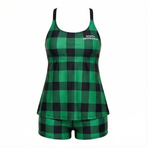 North Approach Women's Green Plaid 2 Piece Tankini <b>Set</b> With Shorts Quick Dry Swimwear - Product Image 1
