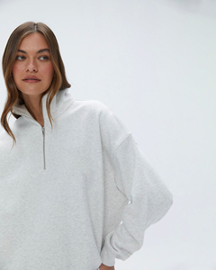 Sweat-shirt oversize pour femme avec demi-fermeture éclair, en molleton de coton, à épaules tombantes, de haute qualité - Product Image 3