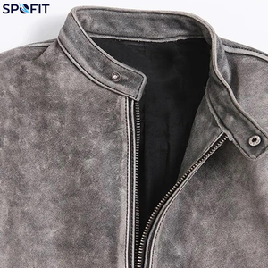 Men Genuine Leather <b>Biker</b> <b>Jacket</b> <b>Vintage</b> Casual Stand Collar Zipper Regular Fit Autumn Motorcycle Coat - Product Image 4
