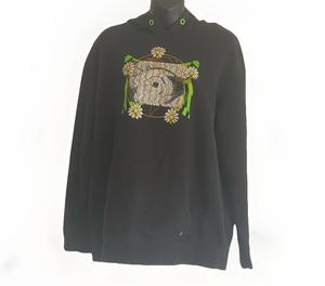 Sweat à capuche Vitriol Med. Fleece surdimensionné 100% coton, double face, avec motif brodé Jamison Daisy Skull, style Punk Skater Grunge - Product Image 2