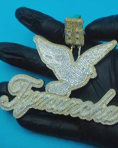 Pendentif personnalisé en moissanite VVS, style 'Iced Out', en argent 925, avec attache 'Birds', pour initiale, lettre ou nom, style 'Rapper' - Product Image 1