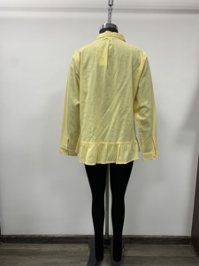 Women's Yellow <b>Linen</b> Blouse With Ruffles Three Quarter Sleeve Turn-down Collar Casual Spring Summer <b>Top</b> - Product Image 2