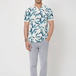 High Quality Breathable Formal <b>Leopard</b> Button <b>Men's</b> Summer Long Sleeve Cotton Dobby T-<b>shirt</b> - Product Image 4
