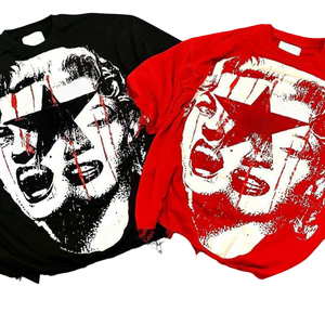 T-shirts surdimensionnés en coton épais pour hommes, style streetwear, col rond, effet vieilli, tricotés, graphiques, épaules tombantes - Product Image 3