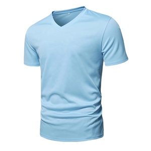 Men's V <b>Neck</b> T-Shirt Solid Color Short Sleeve Regular Fit Casual Knitted Top <b>Light</b> Blue - Product Image 2