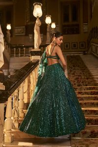 Designer-Regenbogen-Pailletten- und Dori-Arbeit-Netz-Lehenga mit Netzbluse und Netz-Pailletten- und Dori-Dupatta-Set - Product Image 3