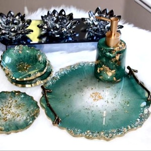 ILAHI's Sky <b>Blue</b> Luxury Acrylic Resin Three-piece Modern Portable <b>Bathroom</b> Set Flower Design Decorative Home <b>Accessories</b> Best - Product Image 5