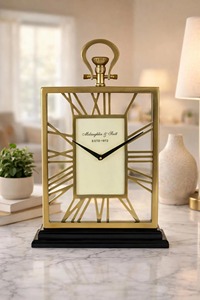 Horloge de bureau rectangulaire Mclaughlin & Scott en acier inoxydable, chiffres romains, mouvement à quartz silencieux, sans tic-tac, sonnerie horaire - Product Image 4