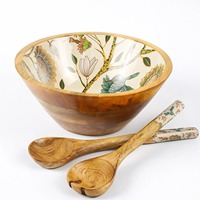 Bol en bois artisanal de luxe, ensemble de cuillères fabriquées en Inde, impressions personnalisées en émail, écologiques, durables, produits pour mariage et fête