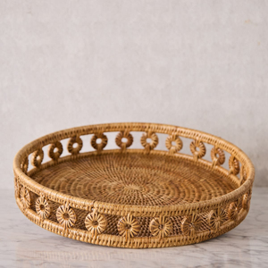 Natural Rattan Serving <b>Tray</b> With Oversized Circle Handles Eco-Friendly Round Wicker <b>Basket</b> <b>Tray</b> For Coffee Table Decor Ottoman - Product Image 5