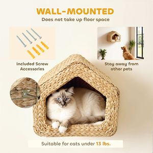 Casetta per Gatti da Parete Stile Classico, Mobile in Legno per Animali Domestici, Mensola a Muro per Gatti con Cuscino Lavabile per Uso Interno - Product Image 4