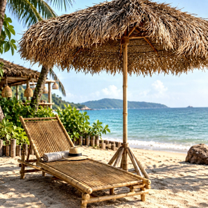 Chaise longue d'extérieur en bambou |   Chaise longue tropicale, transat et lit de repos pour resort |   Conception personnalisée - Product Image 1