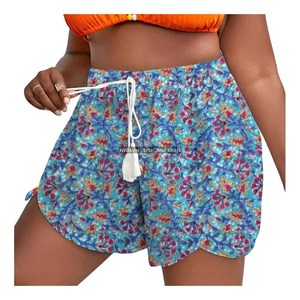 Shorts en coton imprimé au bloc de Jaipur pour femme, avec cordon de serrage à la taille, style décontracté d'été - Product Image 6