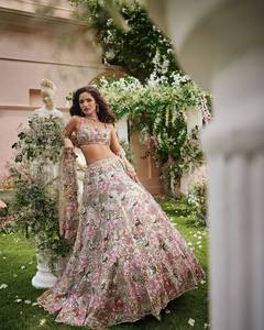 Robe de mariée traditionnelle indienne pakistanaise en soie Lehenga Choli, longue, brodée, coupe ample - Product Image 1
