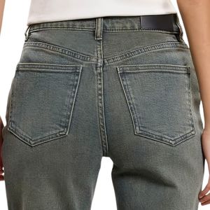 Pantalon en jean décontracté pour femme, coupe droite, taille haute, bleu, en coton doux, confortable, pour usage quotidien, vente en gros, vêtements personnalisés - Product Image 4