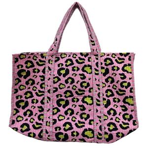 กระเป๋าผ้าฝ้ายลายเสือดาวแบบเย็บติดกัน น้ำหนักเบา เป็นมิตรกับสิ่งแวดล้อม หูหิ้วแข็งแรง ใช้ซ้ำได้ เหมาะสำหรับผู้หญิง ช้อปปิ้งได้ จุของได้เยอะ - Product Image 1