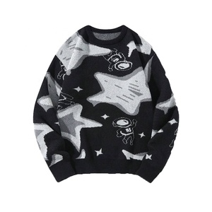 Suéter de Punto para Hombre, Diseño de Astronauta y Estrellas, Manga Larga, Ropa de Invierno, Negro y Gris, Estilo Americano - Product Image 1