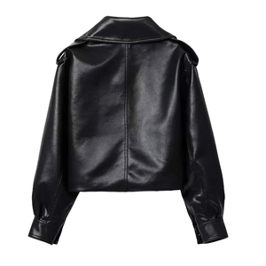 Nouvelle veste courte en cuir PU tendance printemps-automne, coupe ample, coupe-vent pour femmes - Product Image 6