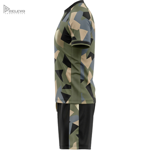 Conjunto de Uniforme de Fútbol Sublimado Personalizado, Camiseta y Pantalones Cortos de Fútbol para Hombre con Camuflaje Geométrico, Kit de Partido Verde Oliva - Product Image 3