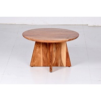 Table basse moderne en bois d'acacia massif avec plateau rond convertible et extensible pour salon, appartement ou café