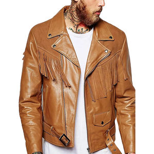 Veste en cuir suédé pour homme, coupe ajustée, style cowboy, col rabattu, franges, logo sur le devant, OEM/ODM, imperméable, écologique - Product Image 3