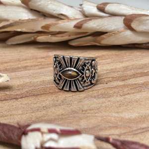 Eye Symbol Gold Statement <b>Ring</b> for <b>Men</b> Silver Plated Marquise Cut Tiger Eye Gift Tribal Protection Design Wholesale - Product Image 1