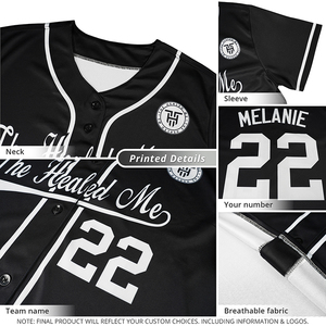 เสื้อเบสบอลสีดำแบบยูนิเซ็กซ์ ปักชื่อและหมายเลขได้ คอวี แขนสั้น โพลีเอสเตอร์ 100% ระบายอากาศได้ดี ตัดเย็บแบบไร้ตะเข็บ ชุดยูนิฟอร์มสั่งทำพิเศษ - Product Image 6