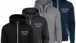 Men's Hooded <b>Full</b> <b>Zip</b> <b>Sweatshirt</b> Solid Color Custom Logo Printed Casual Fleece Regular Fit Autumn Wear - Product Image 5