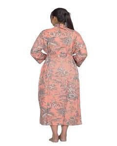 Latest Wholesale Hand Block Printed <b>Kimono</b> 100% Cotton <b>Long</b> <b>Sleeve</b> Knee-Length Loungewear Robe with Drawstring Closure - Product Image 5