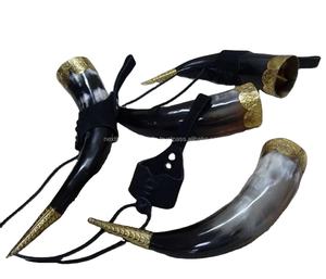 Cuerno vikingo Cuerno de búfalo real Taza Vaso Jarra pulida Juego de servir Artesanías naturales para camareros - Product Image 1