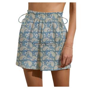 Shorts de week-end élégants pour femmes, en coton, avec taille élastique et cordon de serrage, imprimés, pour le printemps - Product Image 3