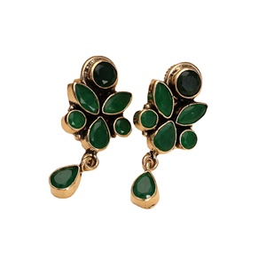 ต่างหูทองเหลืองเคลือบออกซิไดซ์แบบโบราณประดับขอบหินสีเขียวเรซิ่นวินเทจของขวัญสำหรับบุคคลที่สามที่ได้รับการรับรอง - Product Image 1