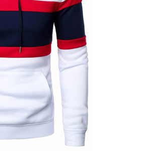 Sweat-shirt à capuche color block pour homme, blanc, rouge, bleu marine, tricoté, style automne, manches classiques - Product Image 5