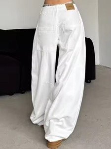 Trendy Unisex Barrel Leg & Ballon <b>Jeans</b> Simple Solid Color Mid-Waist Breathable Denim Loose Wide-Leg Straight Pants for Washed - Product Image 3