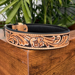 Collar de perro de lujo de cuero con herramientas manuales personalizado de los fabricantes, conjuntos de collar de correa de cuero genuino para perros y gatos - Product Image 3