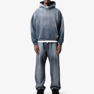 Man Custom Baggy Tracksuit Sweatsuit Blank 100% Premium Cotton Pullover Boxy Hoodies and Sweatpants Sets for Men - Product Image 1