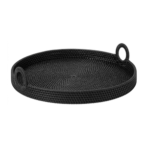 Chic Rattan <b>Woven</b> Serving Tray Wood Base Decorative Centerpiece for Living Room Coffee Table Home Furniture - Product Image 2