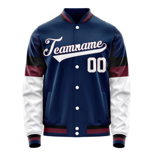 Men's Baseball Jacket Color Blocked Navy White Maroon Full Sleeve Zipper Closure Regular Fit Polyester Sportswear - Product Image 3