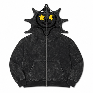 Sweat à capuche épais rose à picots avec imprimé visage d'étoile de dessin animé, fermeture éclair sur le devant, unisexe, décontracté, en polaire, pour l'hiver - Product Image 4